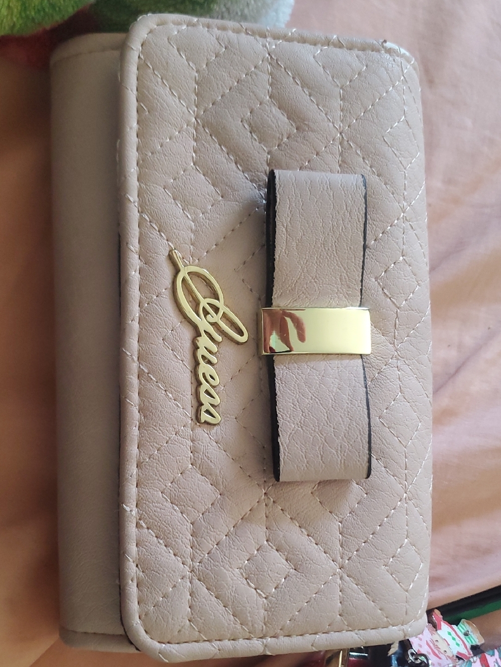 Guess Pink Quilted Bow Wallet with Gold Hardware